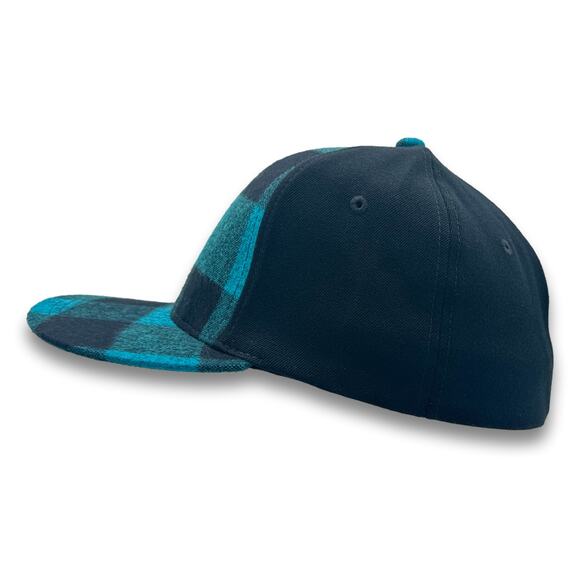 Plaid Teal Baseball Cap Flat Bill One Size Flex Fitting Spandex Lumberjack Hat - Picture 4 of 9